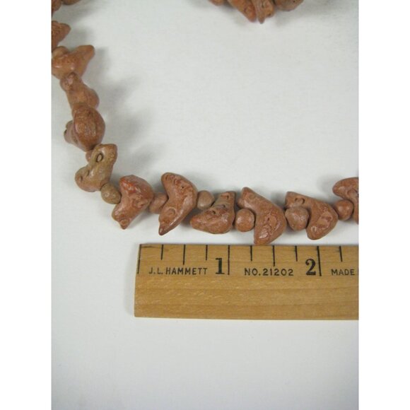 Native American Carved Clay Bead Necklace Bird Fetish Handmade Folk Art 28 inch - Picture 2 of 11